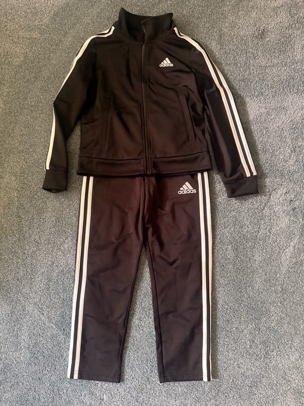 adidas Kids Black Sweatpants & Joggers Set with White Stripes Size 8
